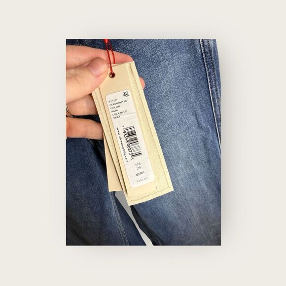 Alice & Olivia Missa Mid Rise Exposed Button Wide Leg Jeans Lola Blue Size 24 NW - Picture 8 of 9